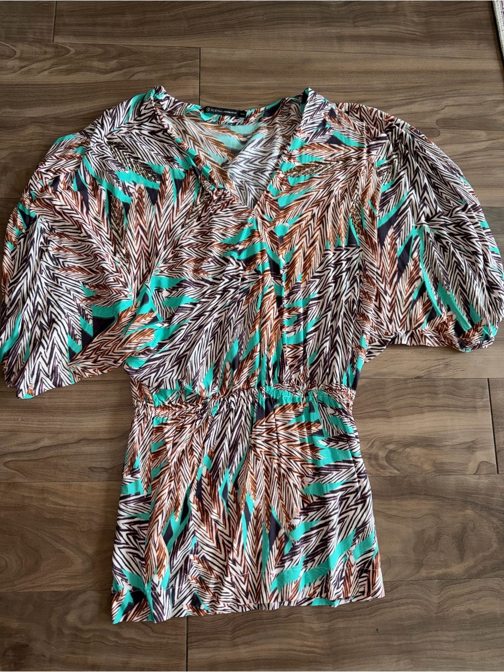 Printed V-Neck Cover Up - Turquoise & Brown